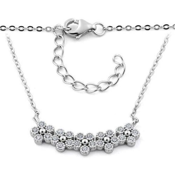 Sterling Silver Flowers CZ Adjustable Necklace New - Picture 3 of 3